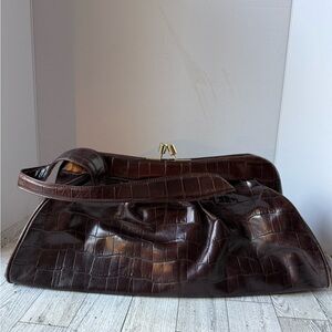 Banana Republic Brown Croc Design Genuine Leather Shoulder Bag Purse *Read